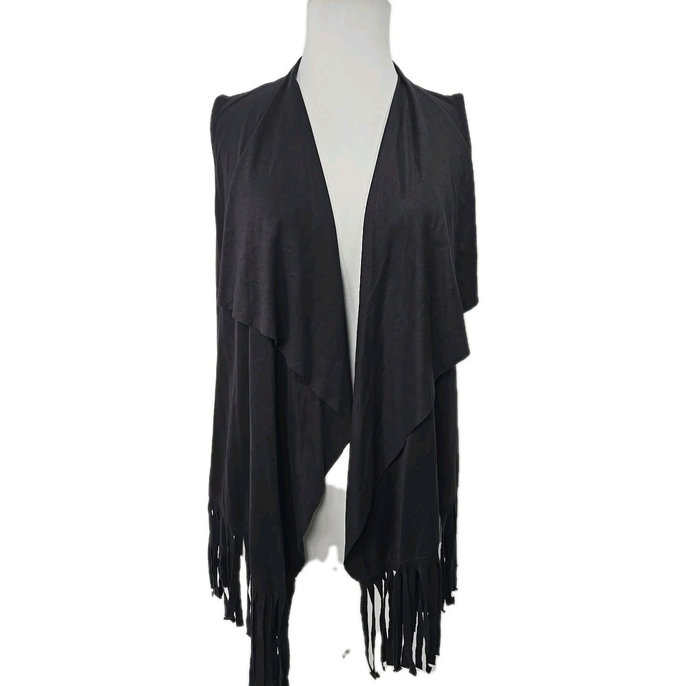 Kristen Nicole Black Open-Front Vest Fringe Faux Suede Womens Size XL